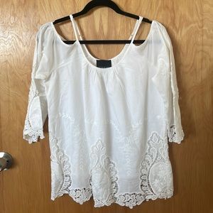 Cynthia Rowley Cold Shoulder Lace Cotton Eyelet White Blouse M